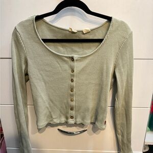 Levi's Light Sage Ribbed Long-Sleeve Scoop Neck Button Top